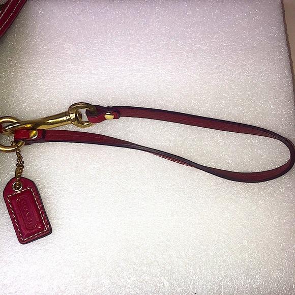 Vintage COACH Hampton Red Leather & Canvas Signature C Wristlet Clutch w Hangtag - Picture 12 of 17